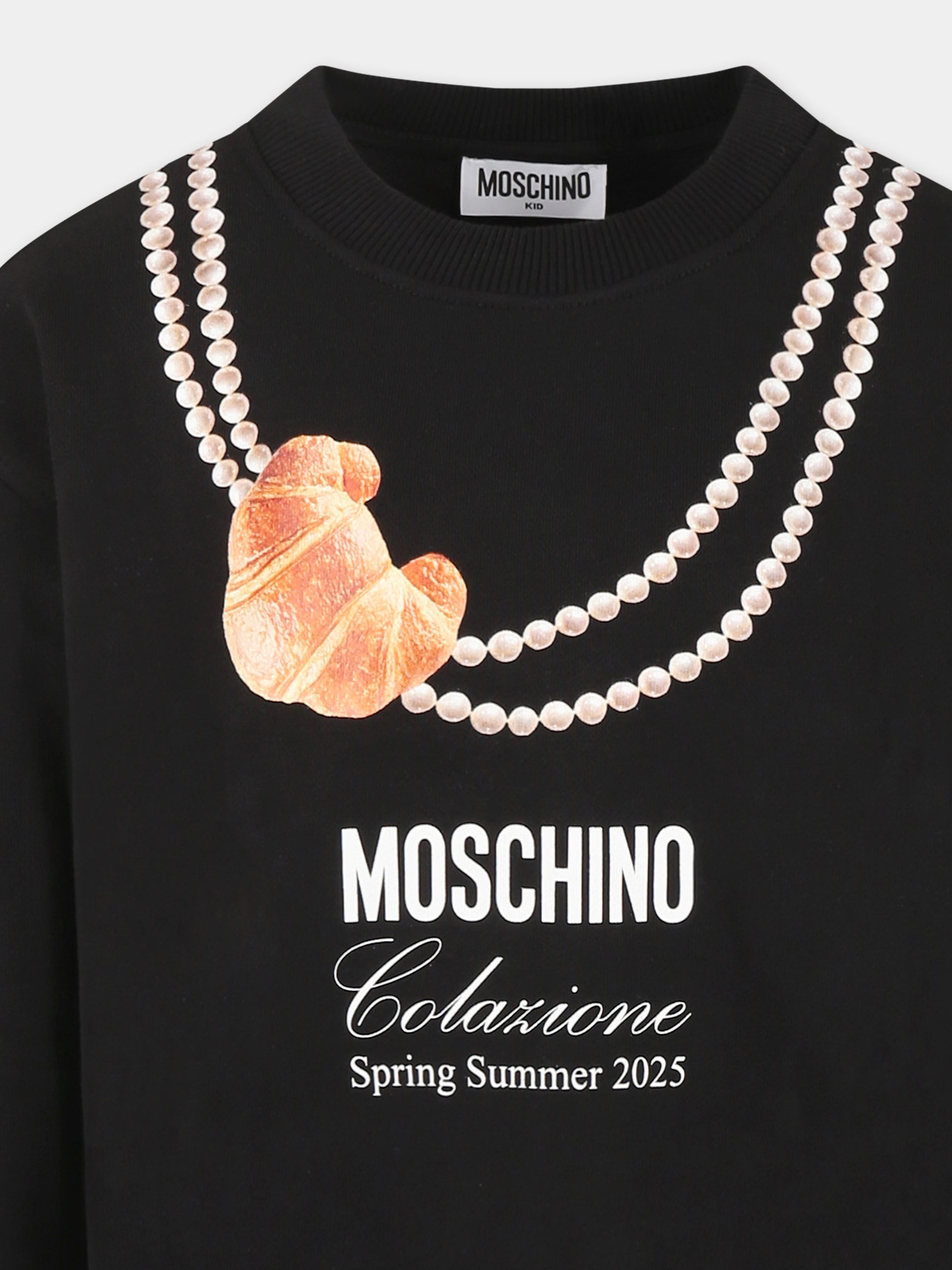 Felpa nera per bambina con stampa cornetto italiano,Moschino Kids,HDF068 LCA52 60100