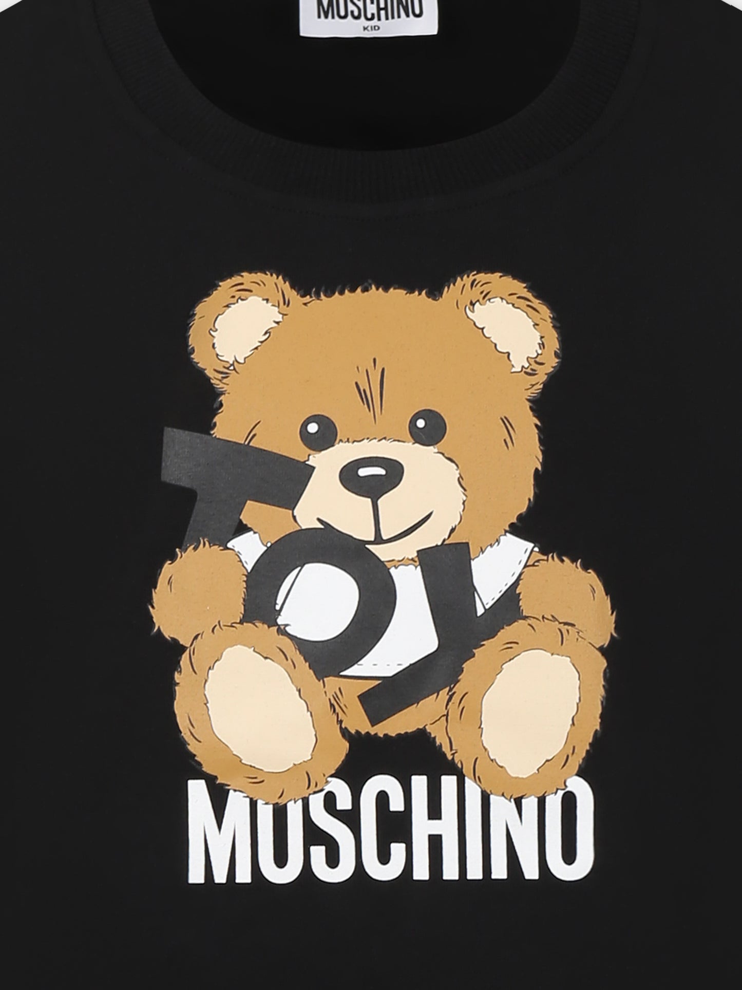 T-shirt crop nera per bambina con Teddy Bear,Moschino Kids,HDM06O LBA00 60100