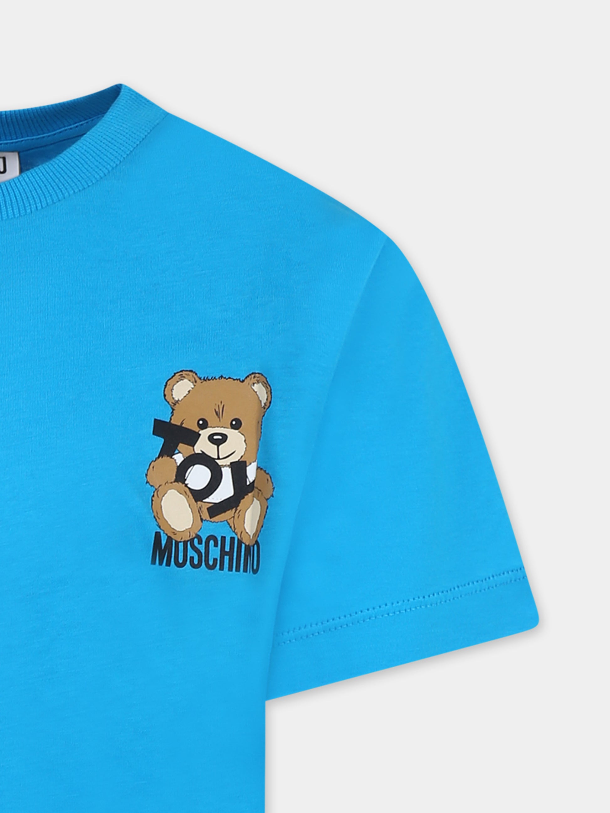 T-shirt azzurra per bambino con Teddy Bear,Moschino Kids,HPM050 LAA03 41047