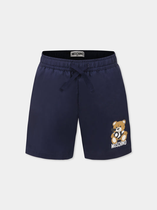 Boxer mare blu per bambino con Teddy Bear,Moschino Kids,HRL01C LKA02 40016