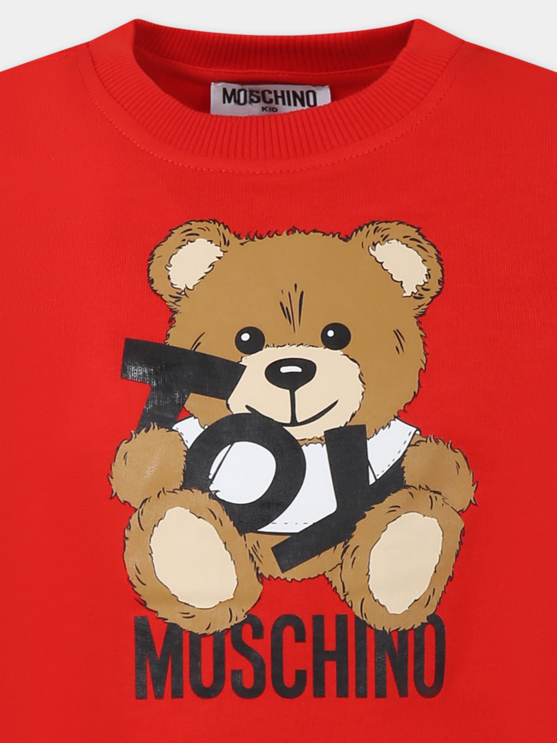 Felpa rossa per bambini con Teddy Bear,Moschino Kids,HUF08V LCA19 50109