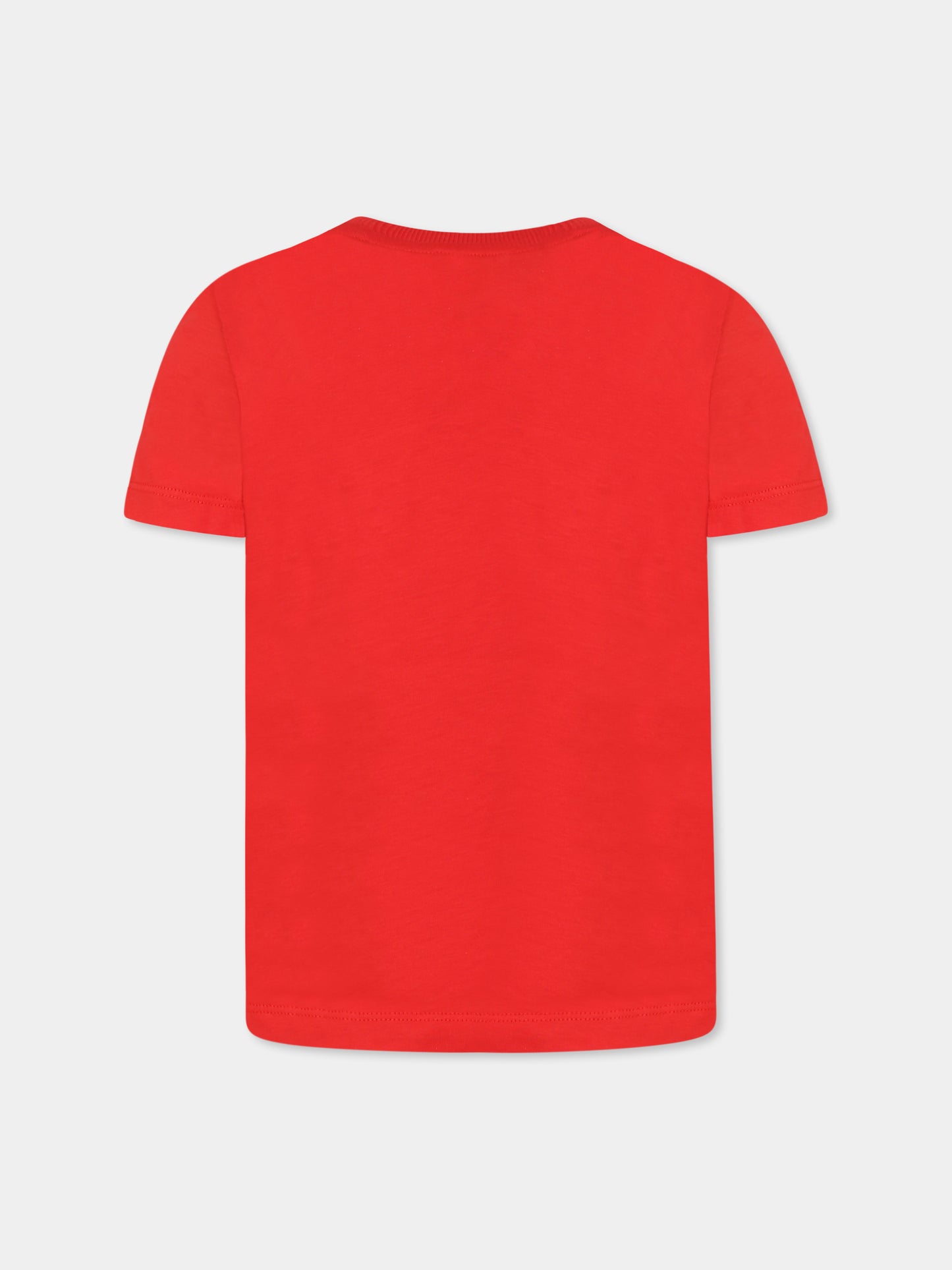 T-shirt rossa per bambini con tre Teddy Bears,Moschino Kids,HUM059 LAA23 50109