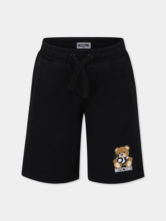 Shorts neri per bambino con Teddy Bear,Moschino Kids,HUQ02A LCA19 60100