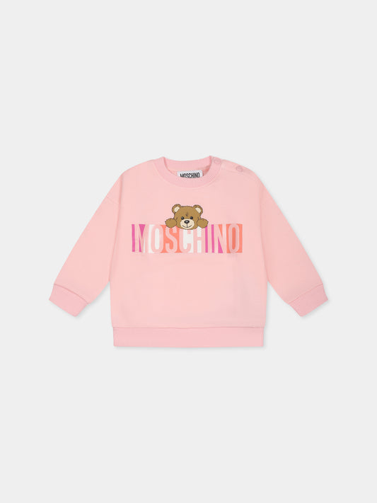 Pink sweatshirt for baby girl with Teddy Bear