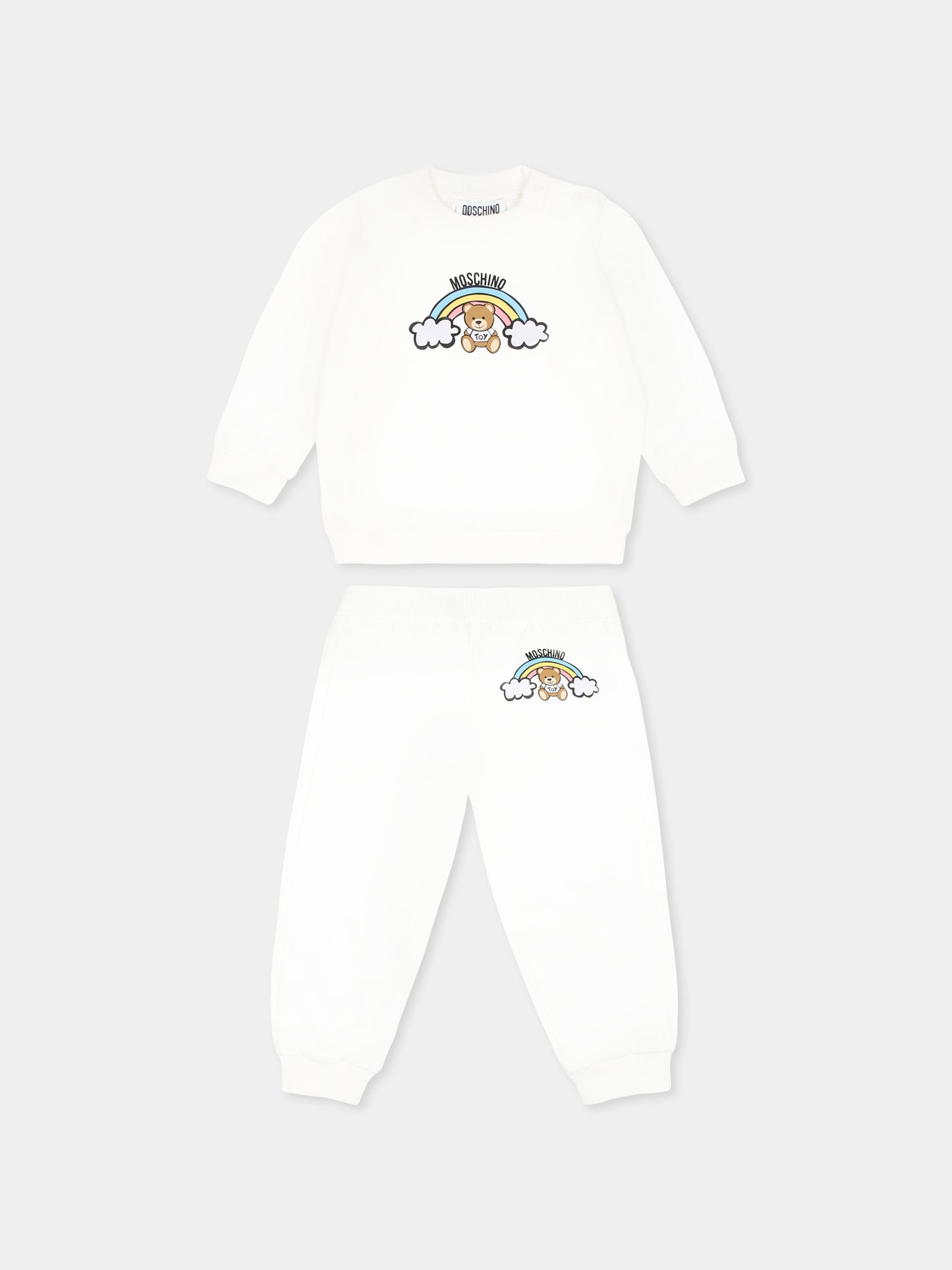 Completo avorio per neonata con Teddy Bear e arcobaleno,Moschino Kids,M7K02P LCA19 10063