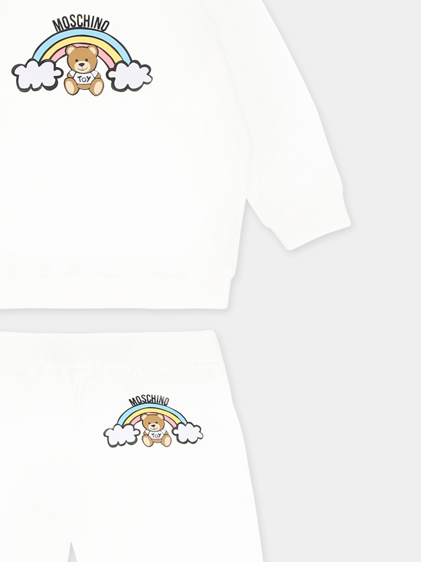 Completo avorio per neonata con Teddy Bear e arcobaleno,Moschino Kids,M7K02P LCA19 10063