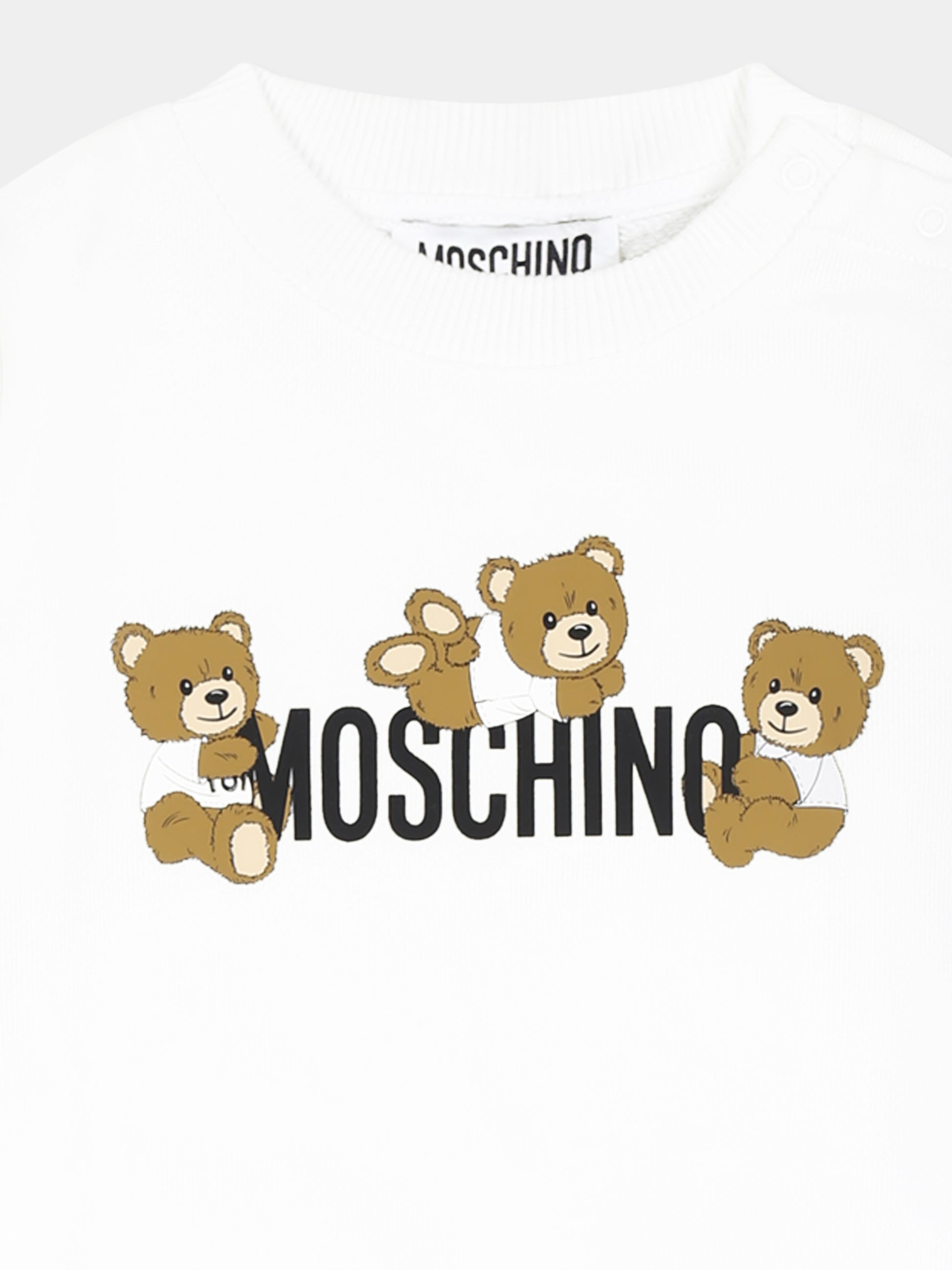 Felpa bianca per neonati con tre Teddy Bears,Moschino Kids,M9F04Q LCA19 10101
