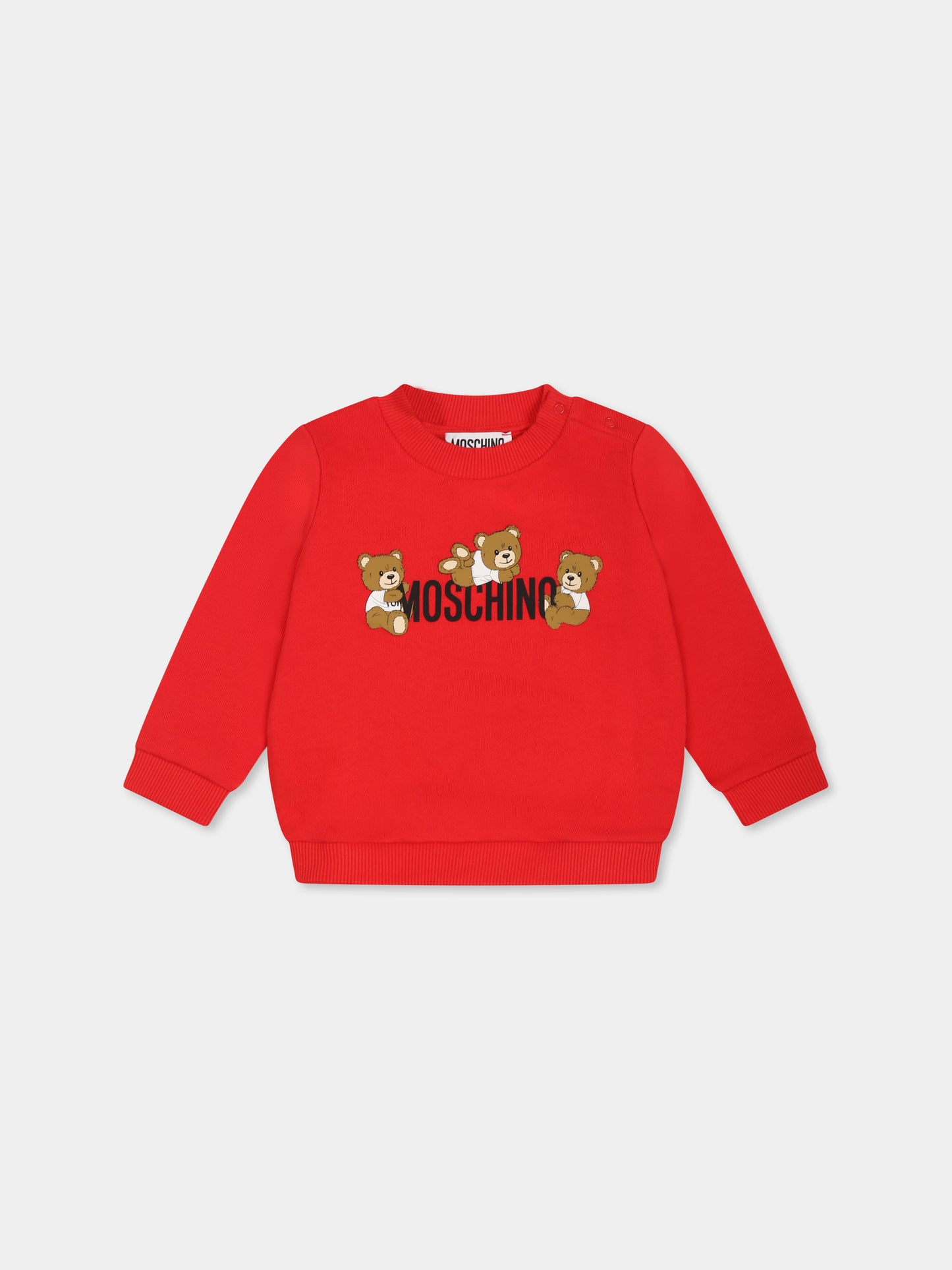 Felpa rossa per neonati con tre Teddy Bears,Moschino Kids,M9F04Q LCA19 50109