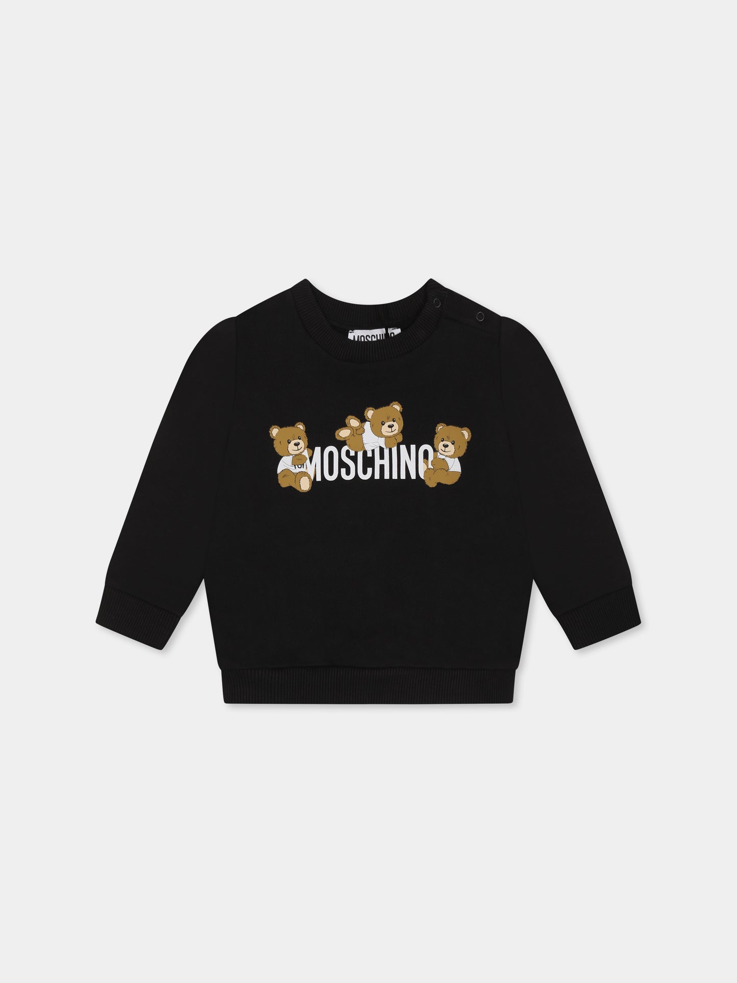 Felpa nera per neonati con tre Teddy Bears,Moschino Kids,M9F04Q LCA19 60100