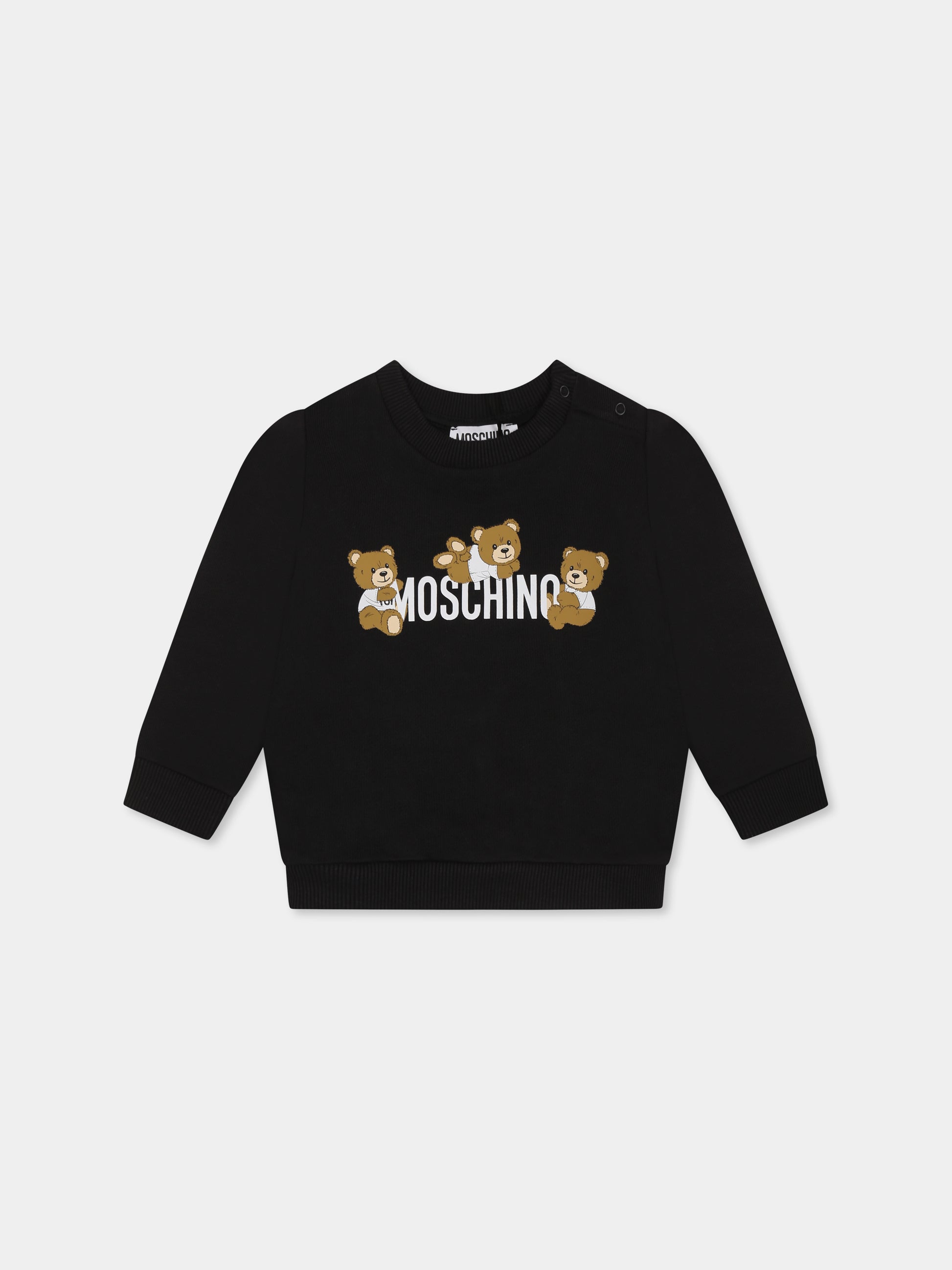 Felpa nera per neonati con tre Teddy Bears,Moschino Kids,M9F04Q LCA19 60100