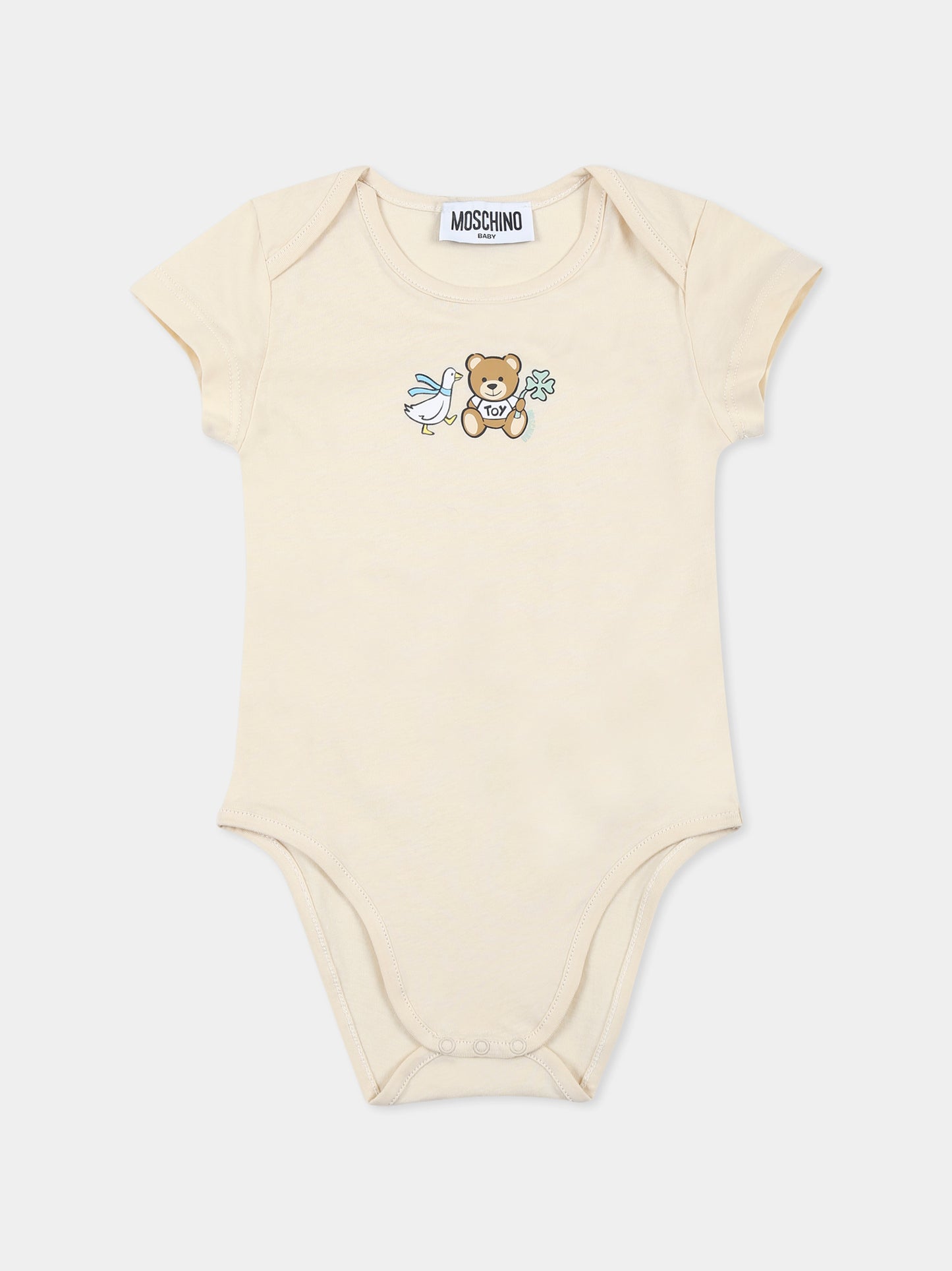 Set body beige per neonati con Teddy Bear e stampa,Moschino Kids,M9Y017 LABA6 20404