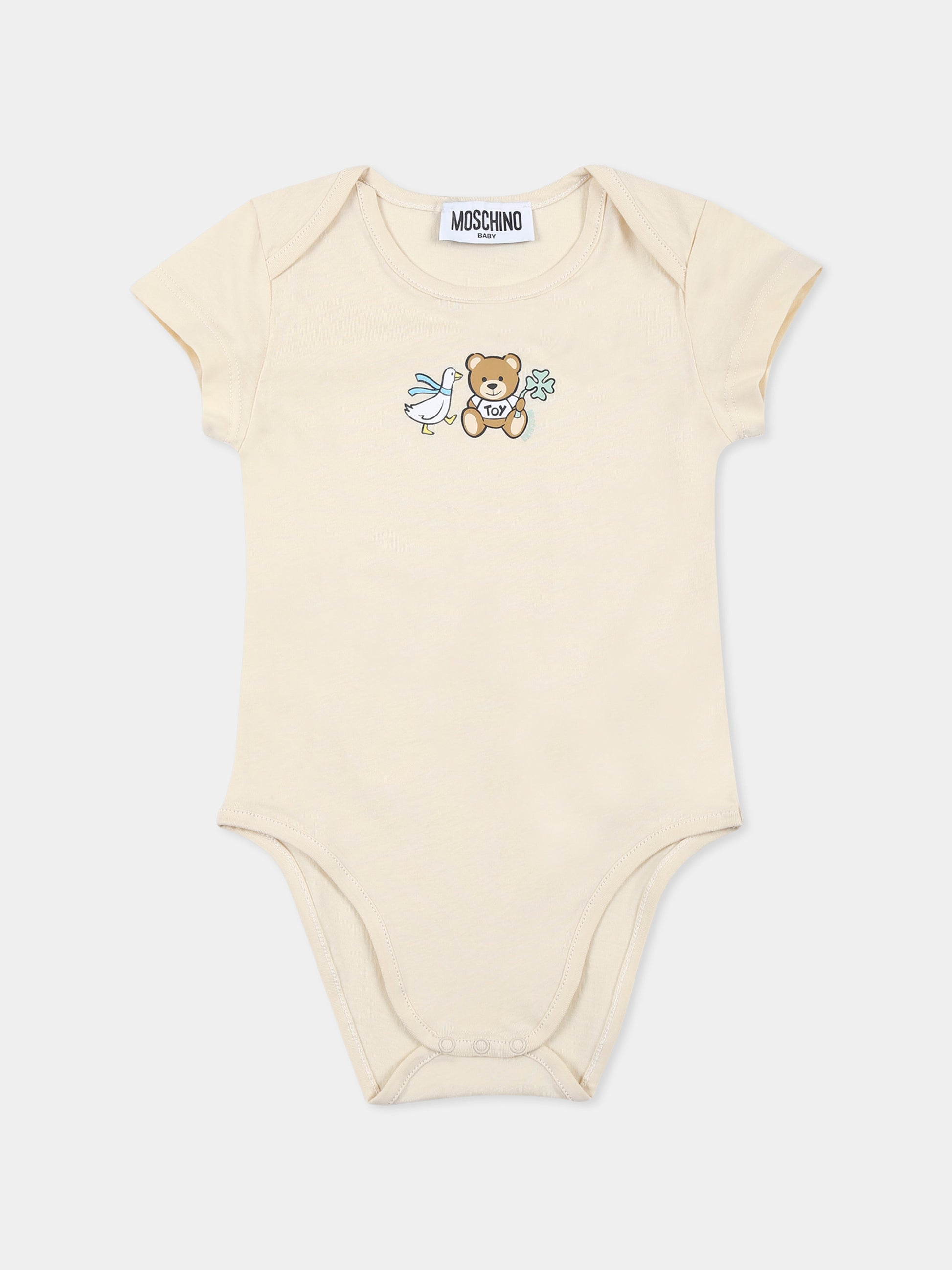 Set body beige per neonati con Teddy Bear e stampa,Moschino Kids,M9Y017 LABA6 20404