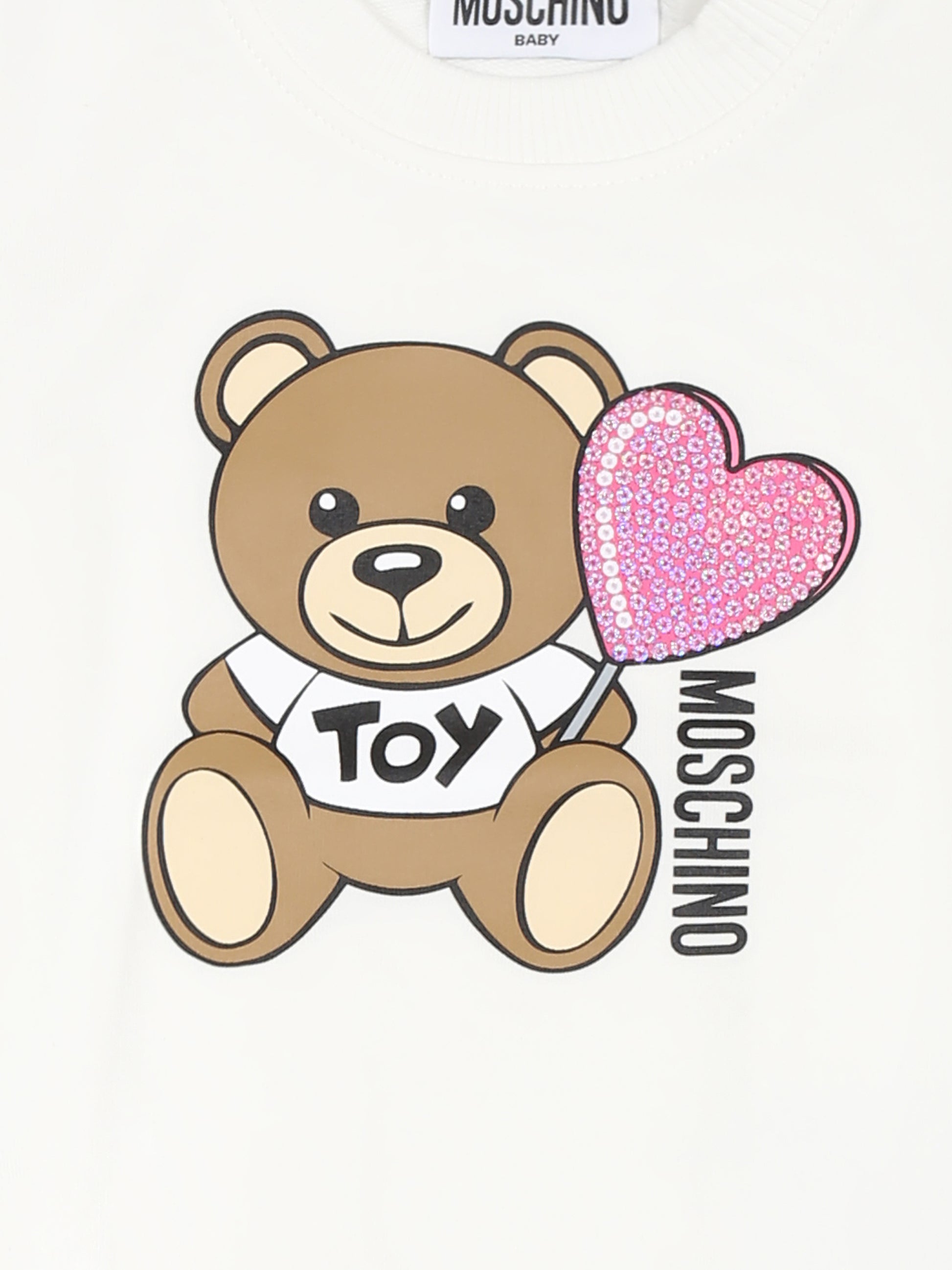 Felpa avorio per neonata con Teddy Bear e cuore,Moschino Kids,MDF02X LDA00 10063