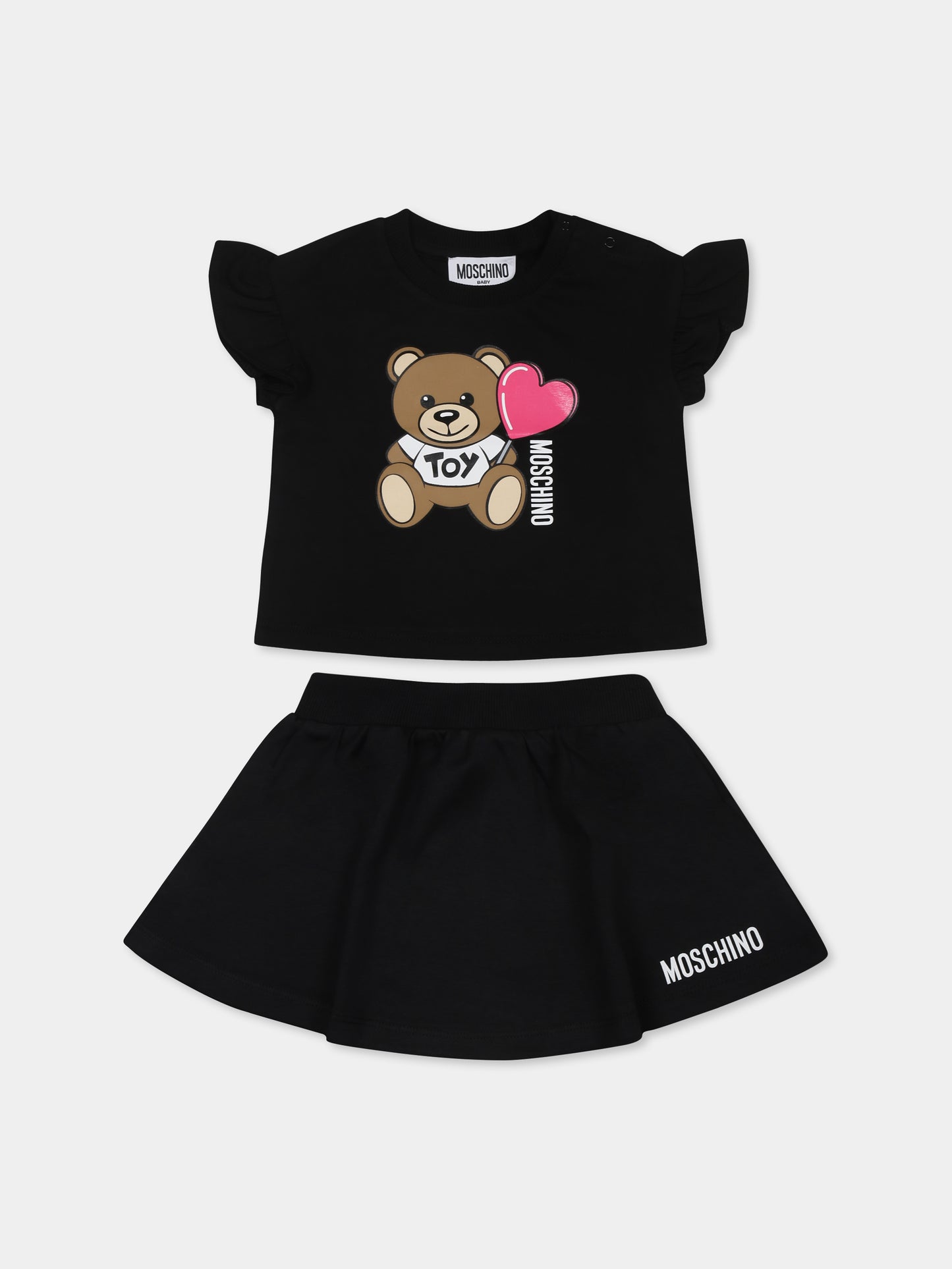 Completo nero per neonata con Teddy Bear e logo,Moschino Kids,MDG01G LAA40 60100