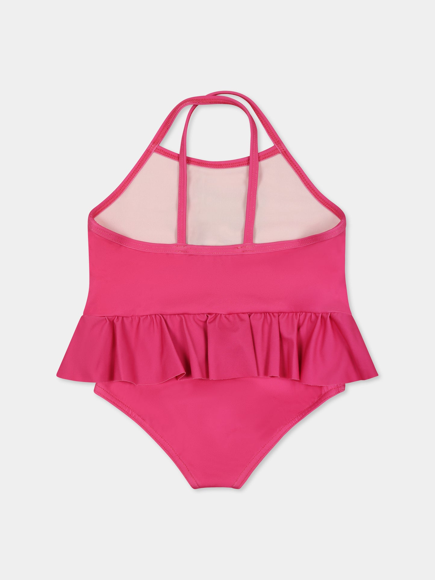 Costume intero fucsia per neonata con Teddy Bear e logo nero,Moschino Kids,MDL00S LKA00 50533