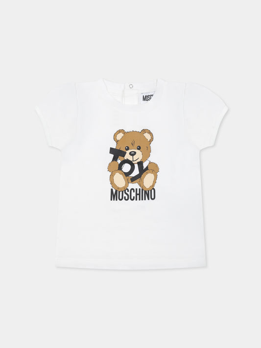 T-shirt bianca per neonata con Teddy Bear,Moschino Kids,MDM03K LBA00 10101
