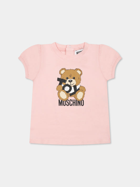 Pink t-shirt for baby girl with Teddy Bear