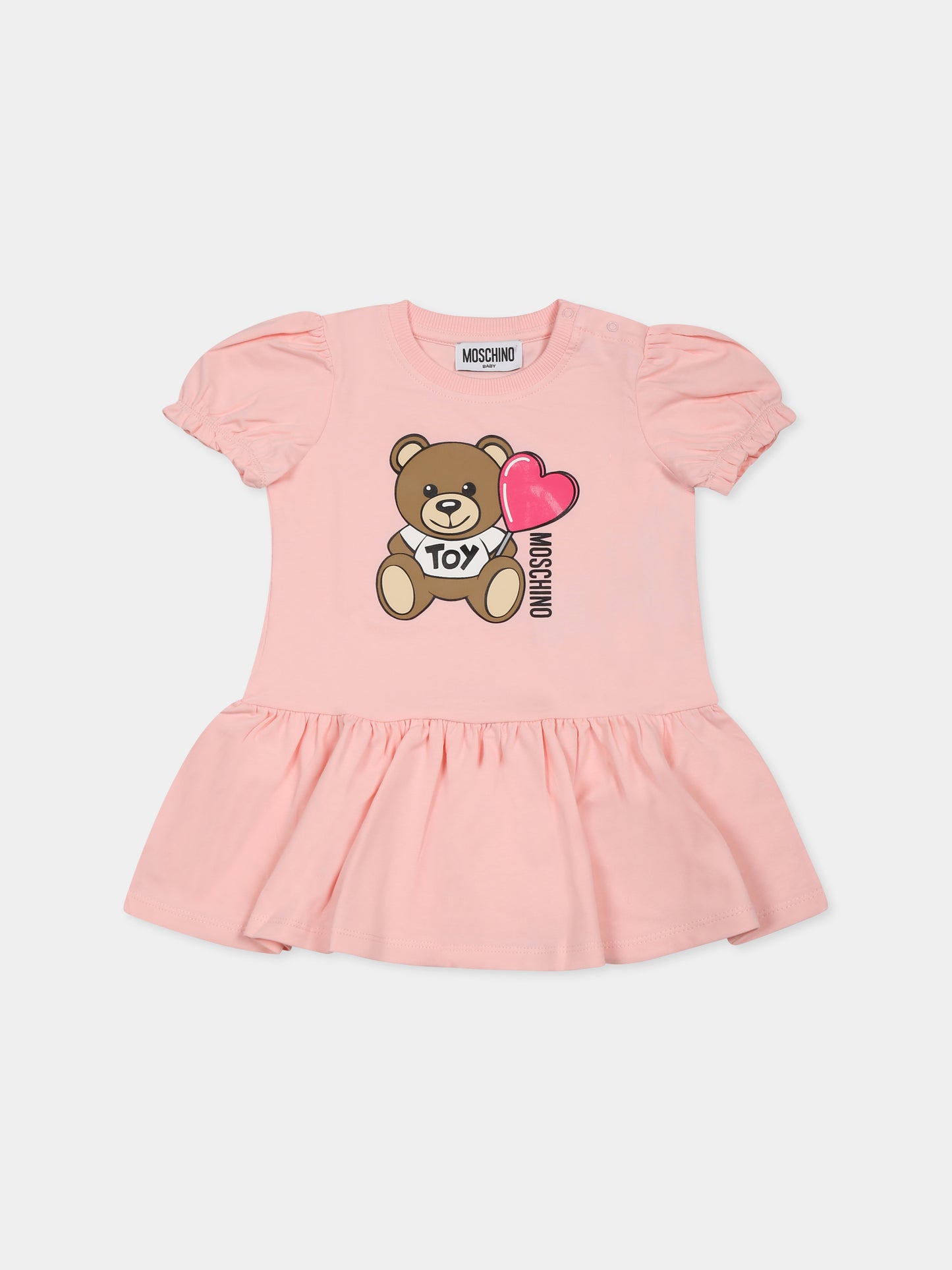 Vestito rosa per neonata con Teddy Bear,Moschino Kids,MDV0CK LBA00 50209