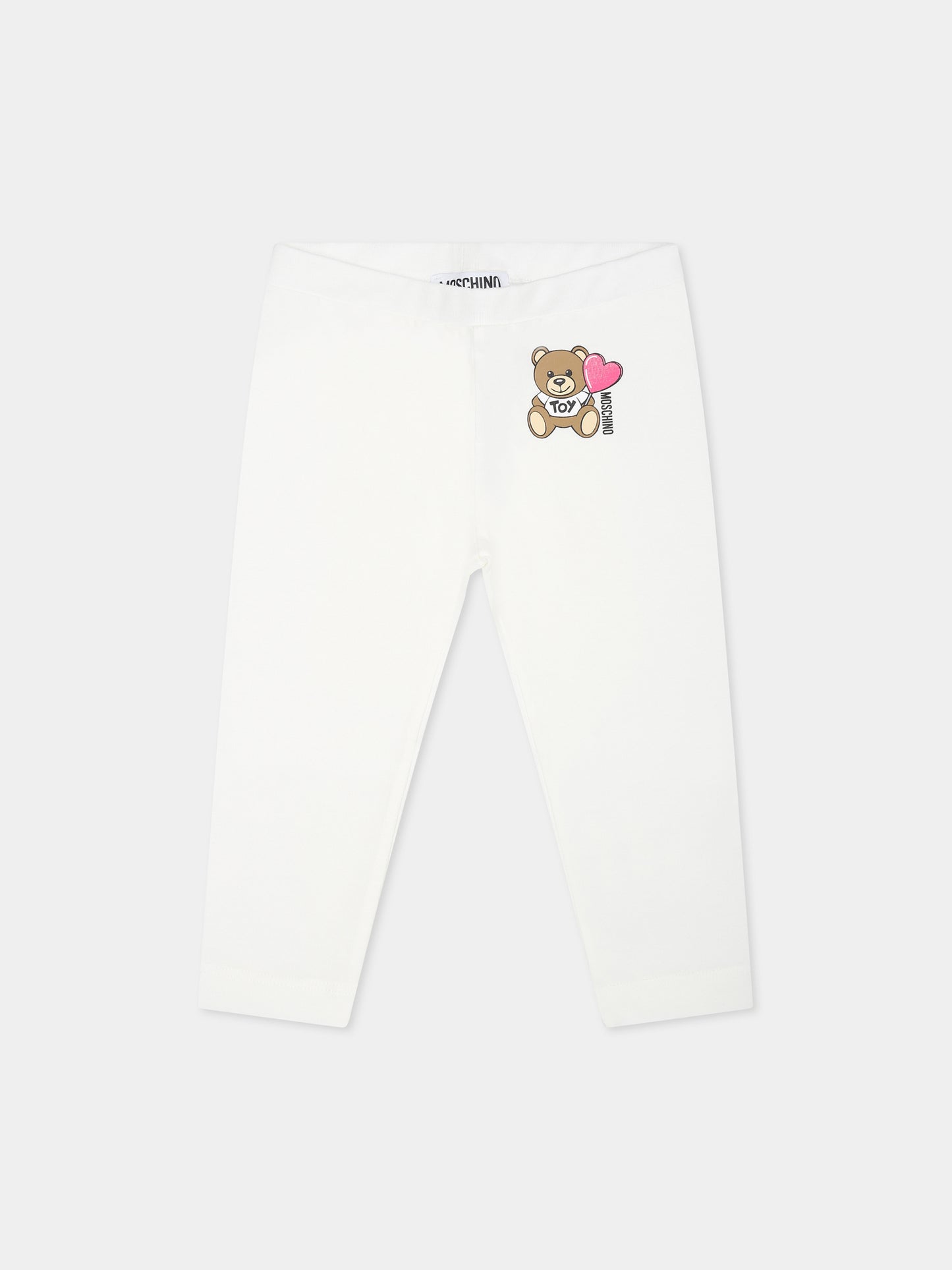 Ivory legging for baby girl with Teddy Bear