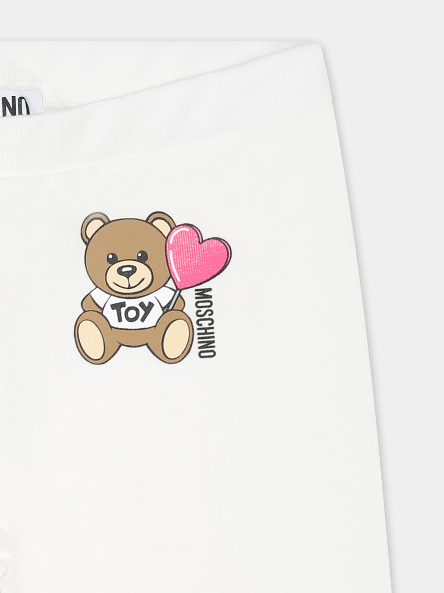 Ivory legging for baby girl with Teddy Bear