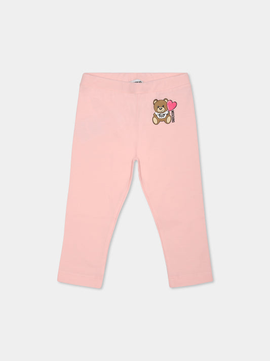 Pink legging for baby girl with Teddy Bear