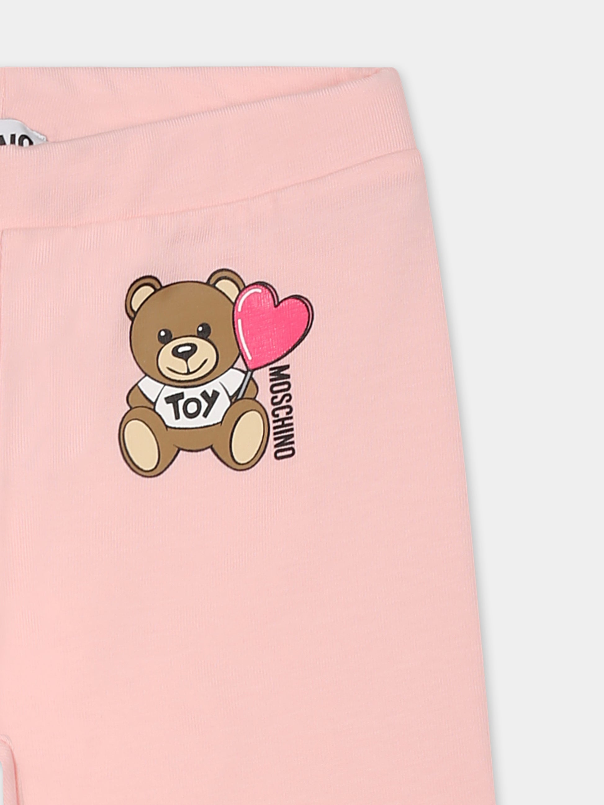 Leggings rosa per neonata con Teddy Bear e cuore,Moschino Kids,MEP032 LBA00 50209