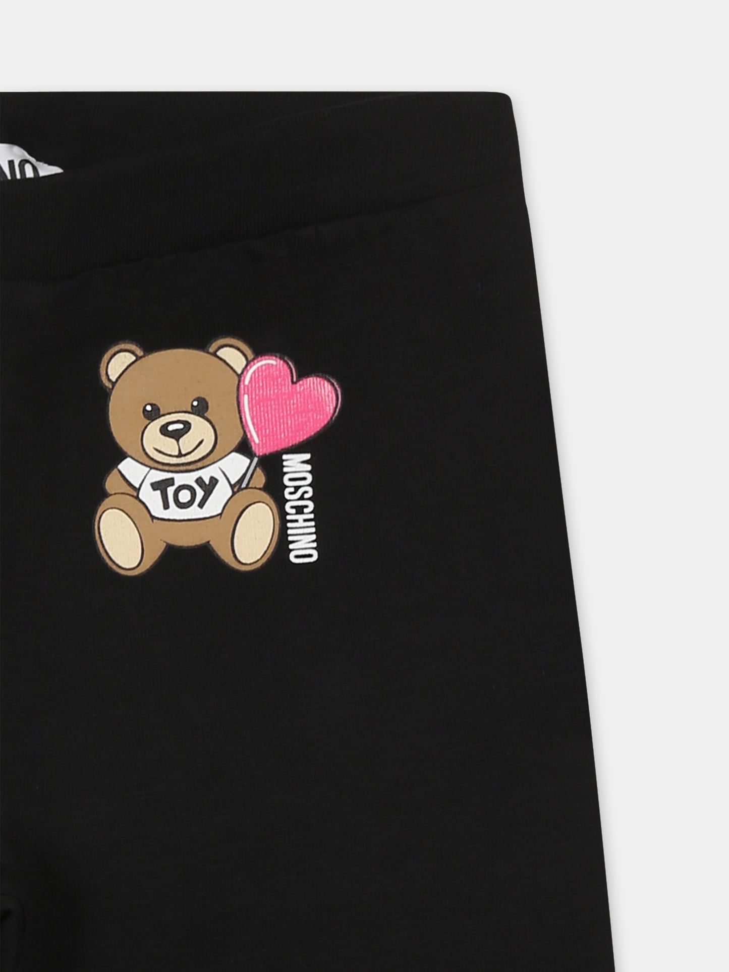 Leggings neri per neonata con Teddy Bear e cuore,Moschino Kids,MEP032 LBA00 60100