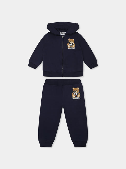 Completo blu per neonato con Teddy Bear,Moschino Kids,MMK04R LCA19 40016