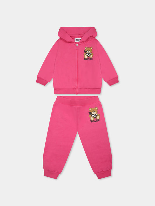 Completo fucsia per neonata con Teddy Bear,Moschino Kids,MMK04R LCA19 50533