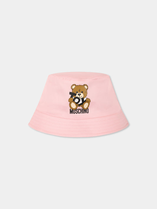Cloche rosa per neonata con Teddy Bear e logo nero,Moschino Kids,MMX057 LPA01 50209