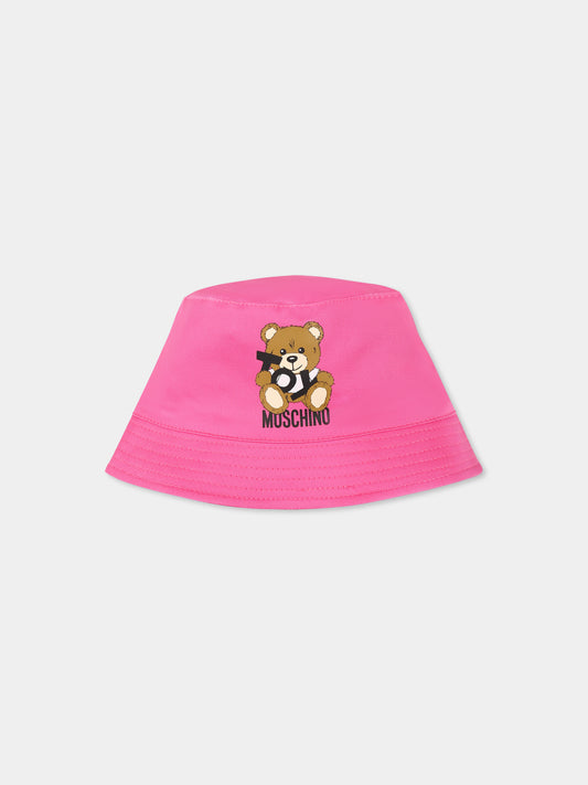 Cloche fucsia per neonata con Teddy Bear e logo nero,Moschino Kids,MMX057 LPA01 50533