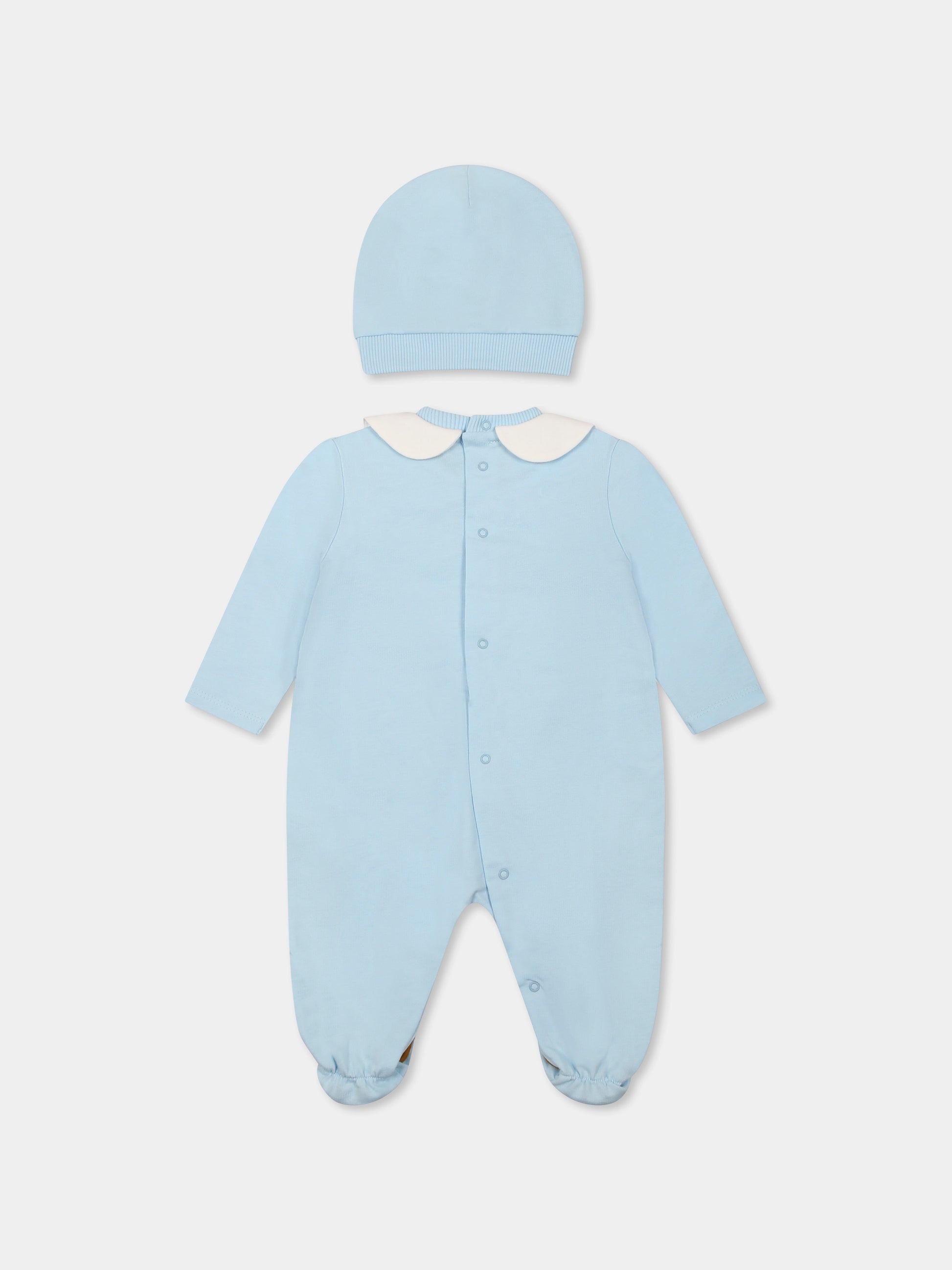 Set tutina celeste per neonato con Teddy Bear e arcobaleno,Moschino Kids,MMY065 LCA19 40304