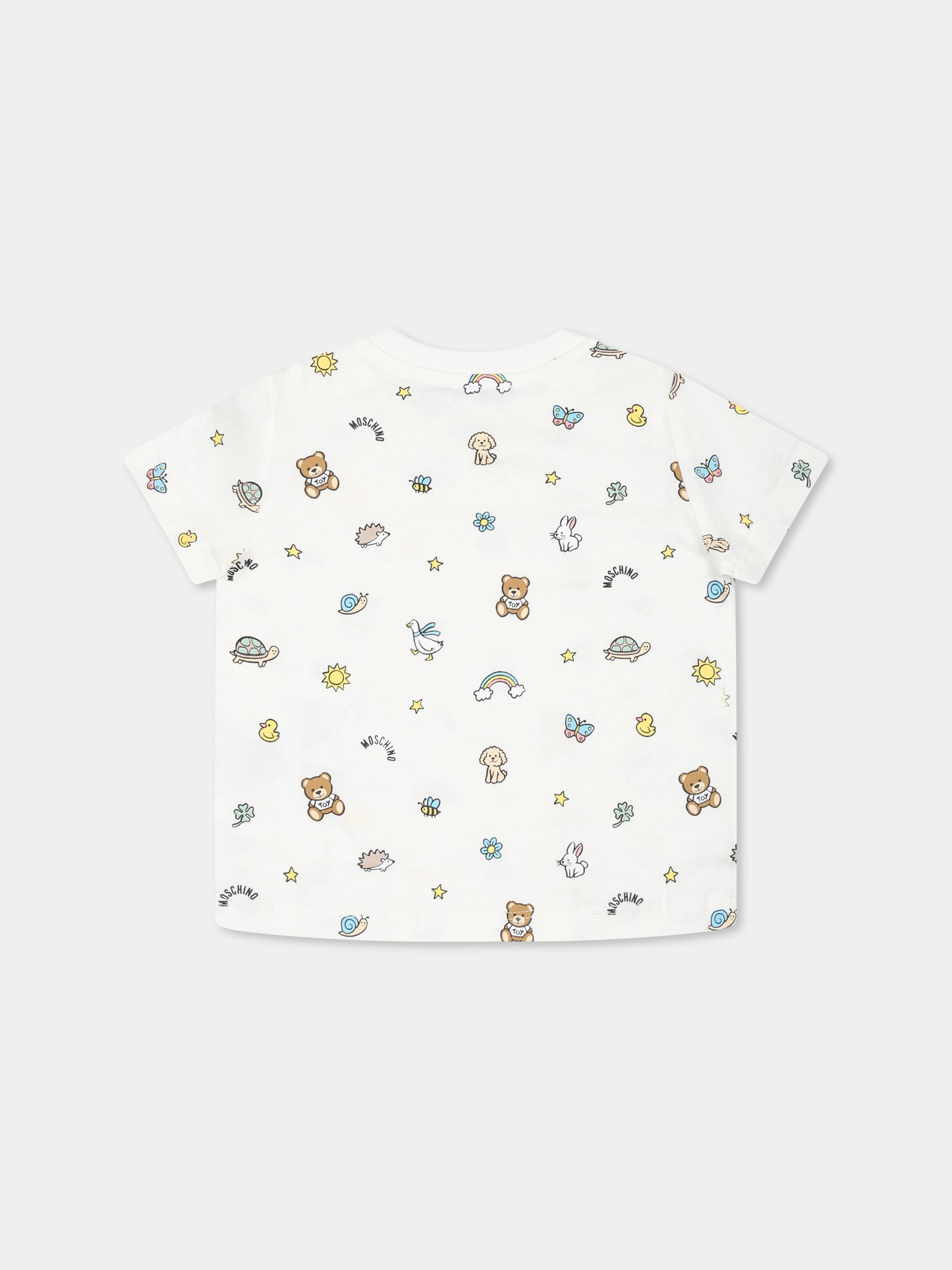 T-shirt avorio per neonati con Teddy Bear e stampa all over,Moschino Kids,MOM047 LABA6 83449