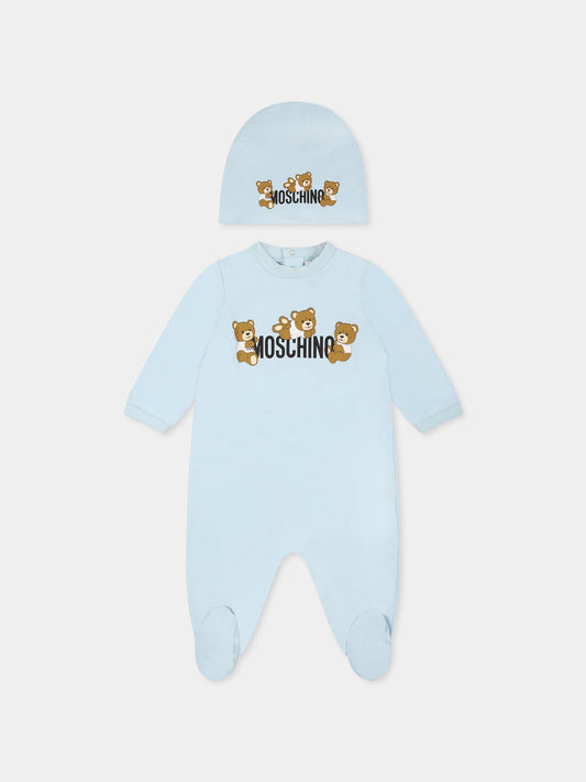 Set tutina celeste per neonato con tre Teddy Bears,Moschino Kids,MOY05Z LAA03 40304