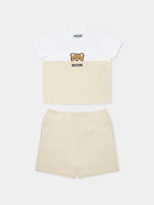 Completo beige per neonati con Teddy Bear,Moschino Kids,MUG01F LAA27 20404