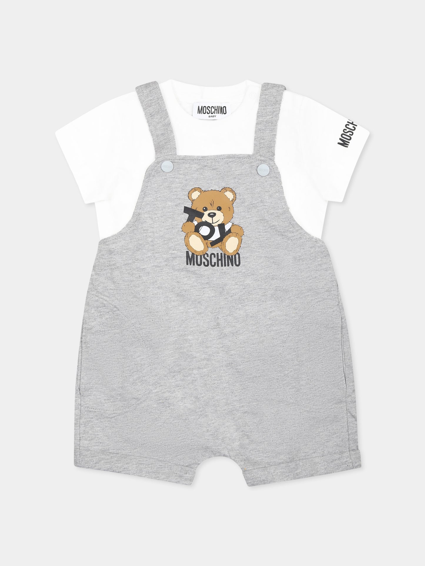 Salopette grigia per neonato con Teddy Bear,Moschino Kids,MUG01G LCA19 84171