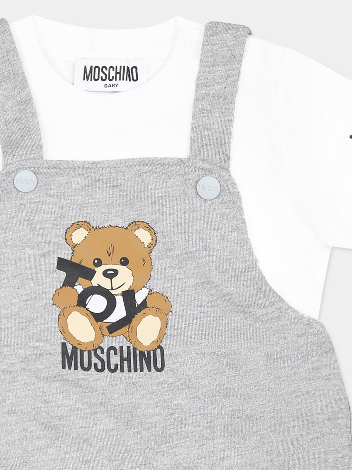 Salopette grigia per neonato con Teddy Bear,Moschino Kids,MUG01G LCA19 84171