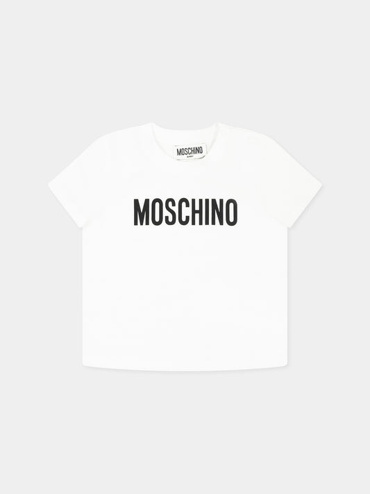 T-shirt bianca per neonati con logo,Moschino Kids,MUM04F LAA02 10101