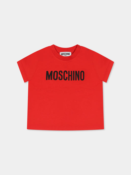 T-shirt rossa per neonati con logo,Moschino Kids,MUM04F LAA02 50109