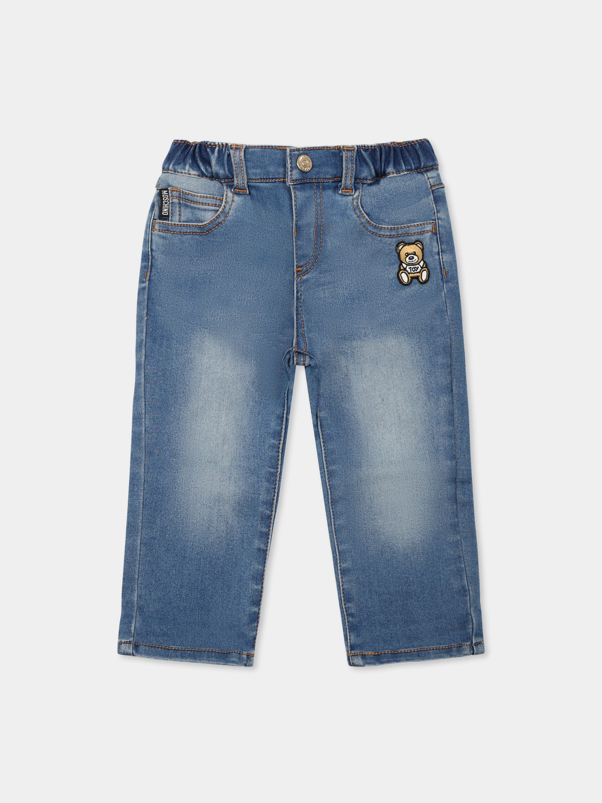 Jeans denim per neonati con Teddy Bear,Moschino Kids,MUP05F LXE43 40334