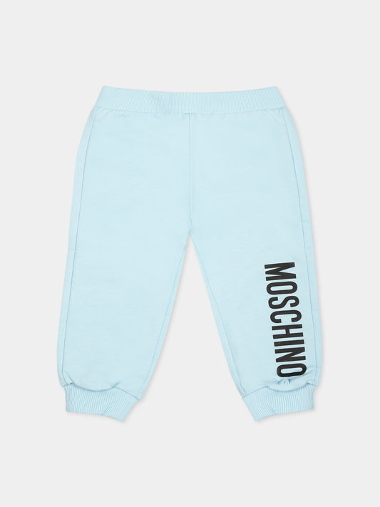 Light blue trousers for baby boy with logo