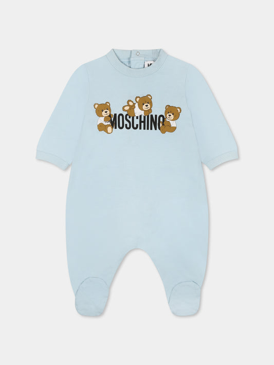 Tutina celeste per neonato con tre Teddy Bears,Moschino Kids,MUT047 LAA03 40304