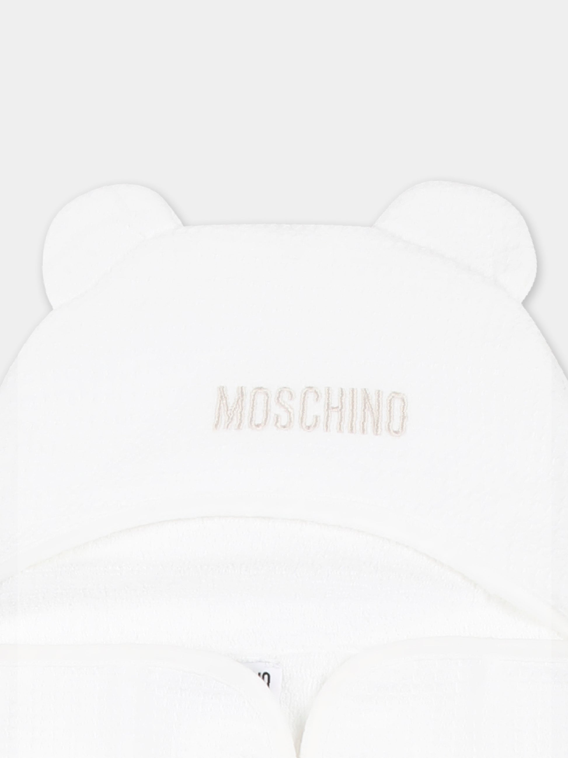 Accappatoio bianco per neonati con logo beige,Moschino Kids,MUX058 LGA22 10101