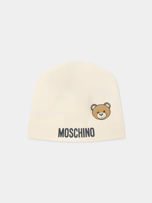 Berretto beige per neonati con Teddy Bear e logo,Moschino Kids,MUX05A LBA00 20404