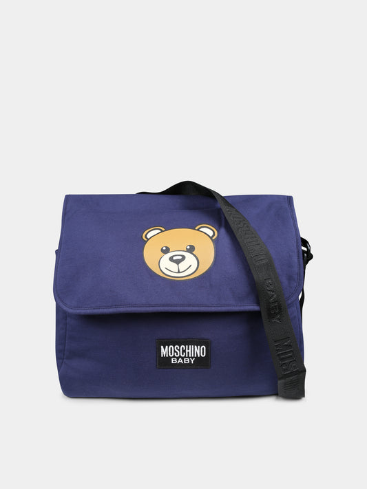 Borsa mamma blu per neonati con Teddy Bear,Moschino Kids,MUX05B LCA19 40016