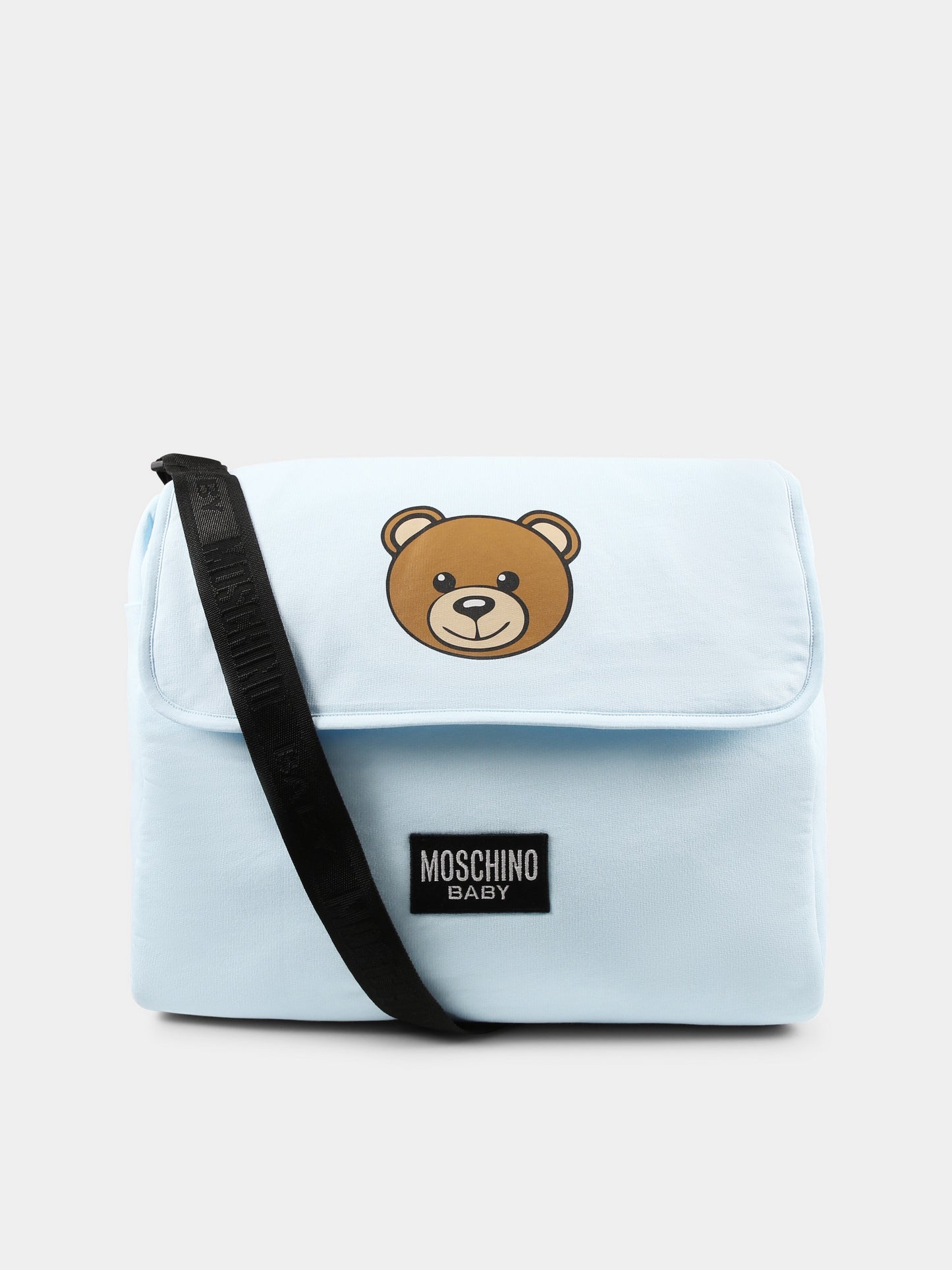 Light blue changing bag for baby boy with Teddy Bear