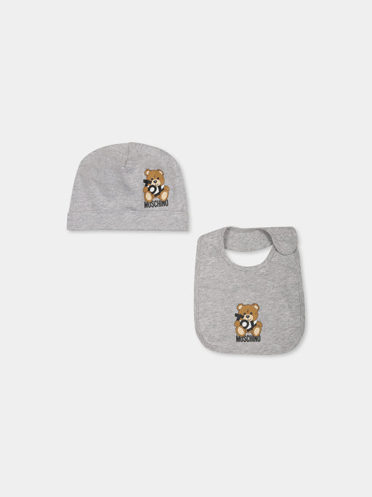 Set accessori grigio per neonati con Teddy Bear,Moschino Kids,MUY081 LCA19 60926