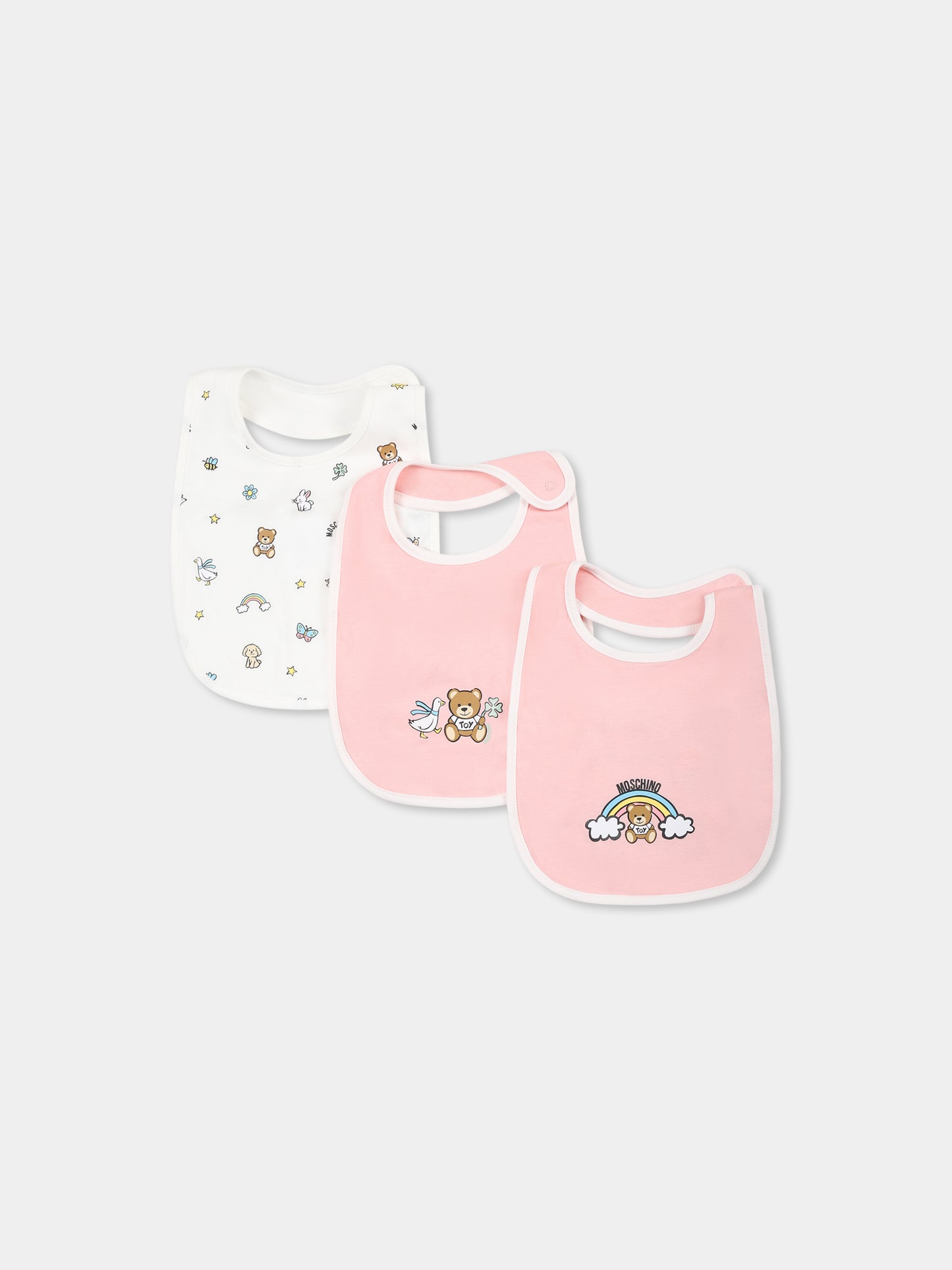 Set bavaglini rosa per neonata con Teddy Bear,Moschino Kids,MUY087 LAA03 50209