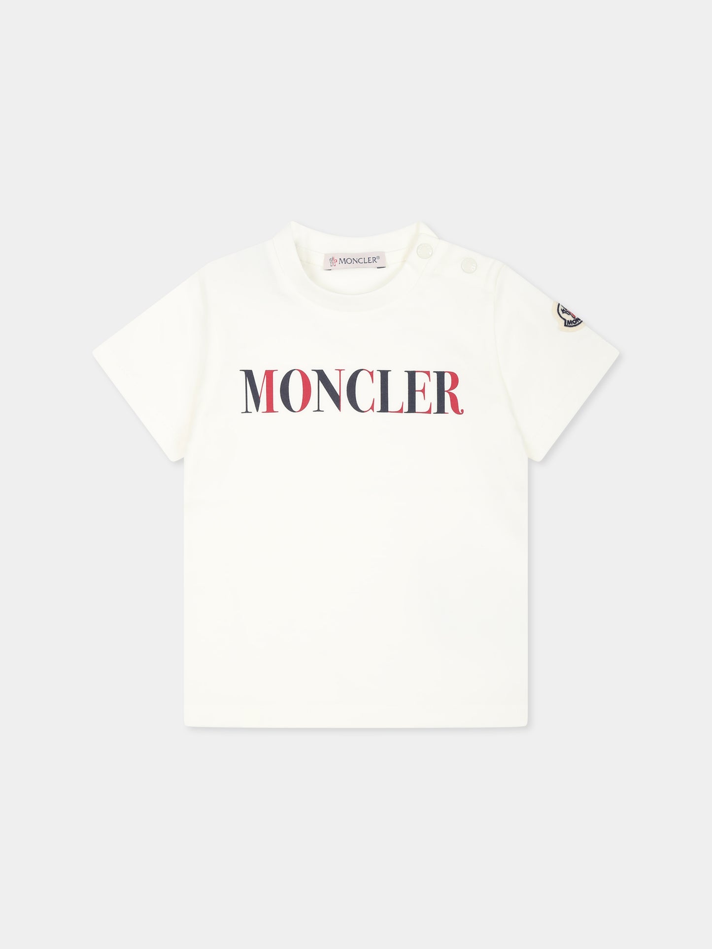 T-shirt bianca per neonati con logo,Moncler Kids,K1951 8C00013 89AUM F01