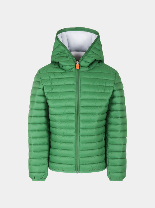 Piumino Huey verde per bambino con logo,Save The Duck Kids,J30650B GIGA20 50043